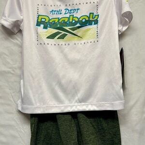 Reebok White and Green Kids Short Sleeve Tee